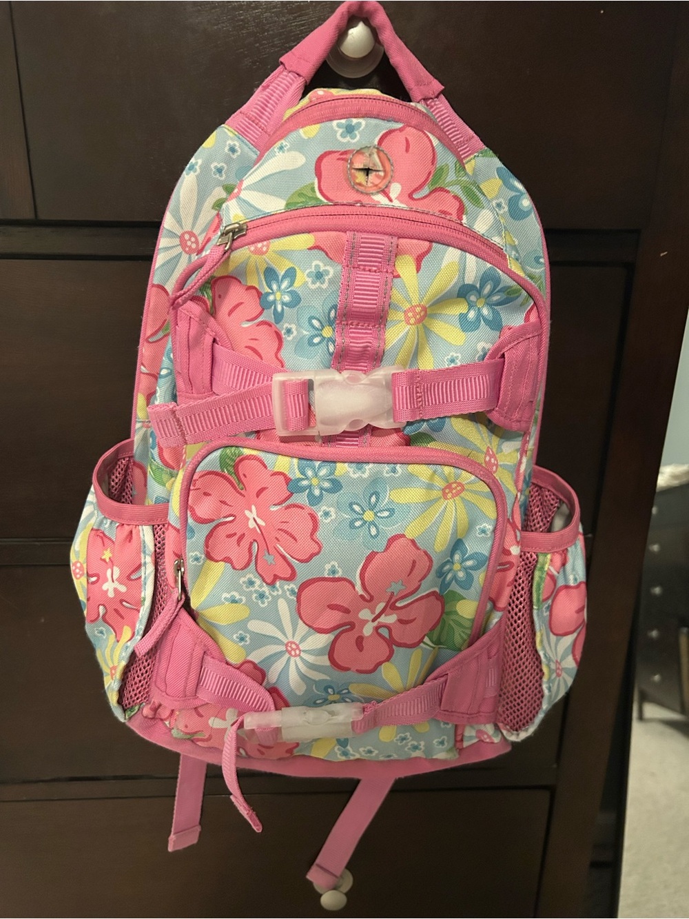 Pottery Barn Kids Pink Floral Backpack with Pink, Blue and Yellow Accents